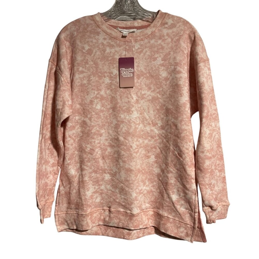 Hippie Rose Pink Acid Wash Oversized Sweatshirt Womens XS Crewneck Side Slits